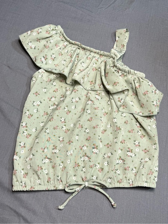 Jenna And Jessie Other - Girls One-Shoulder Ruffle Top in Sage Floral